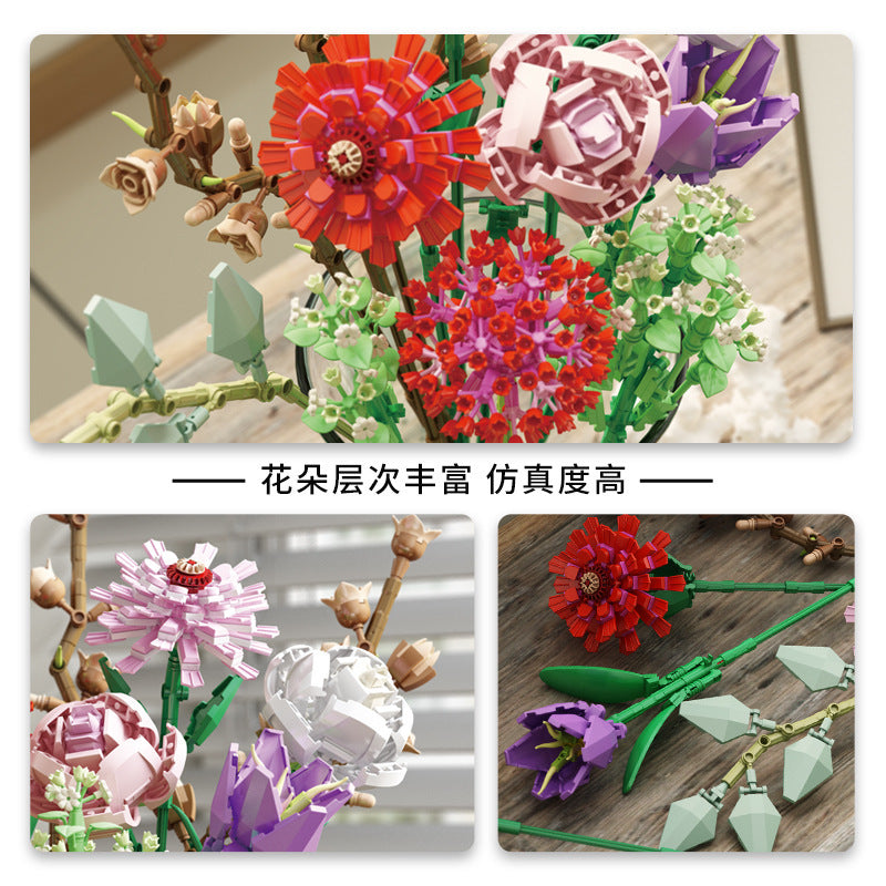 PANLOS 655001 655002 Idea Decorative bouquets building blocks handmade DIY model toys from China