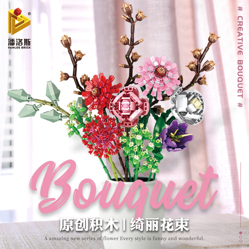 PANLOS 655001 655002 Idea Decorative bouquets building blocks handmade DIY model toys from China