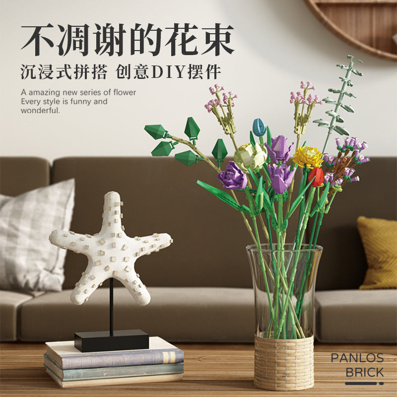 PANLOS 655001 655002 Idea Decorative bouquets building blocks handmade DIY model toys from China