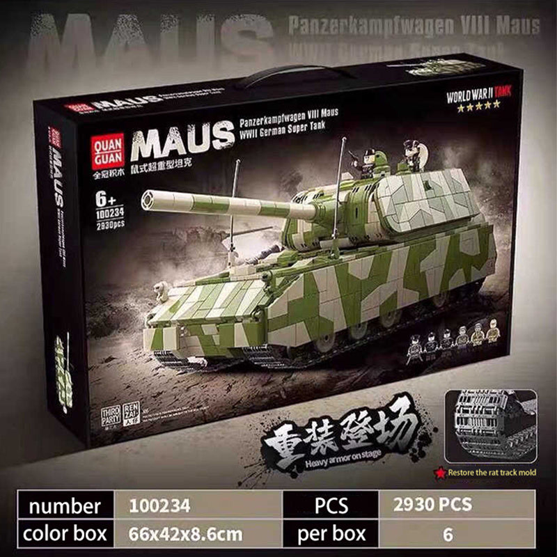 QUANGUAN 100234 Military Panzerkampfwagen Maus German Super Tank Building Blocks 2930pcs bricks toy no box from China.