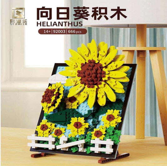 QIZHILE 92003 Helianthus Decorative Portrait Home Decoration Building Block Toy From China