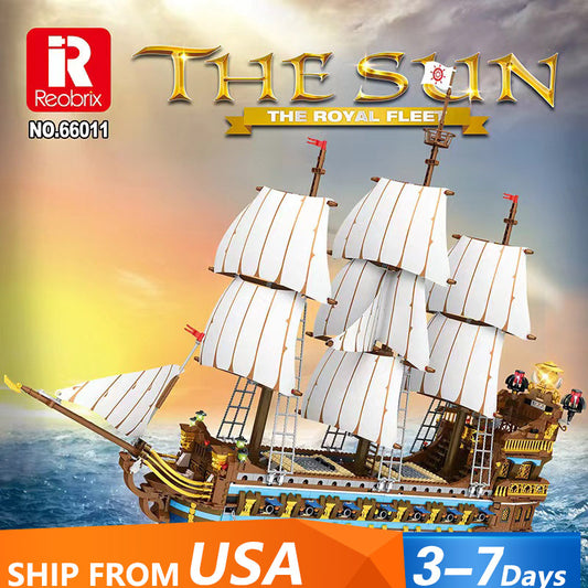 Reobrix 66011 Moc Movie Pirates The Royal Fleet The Sun ship Building Blocks 3162pcs bricks toys From USA 3-7 Days Delivery