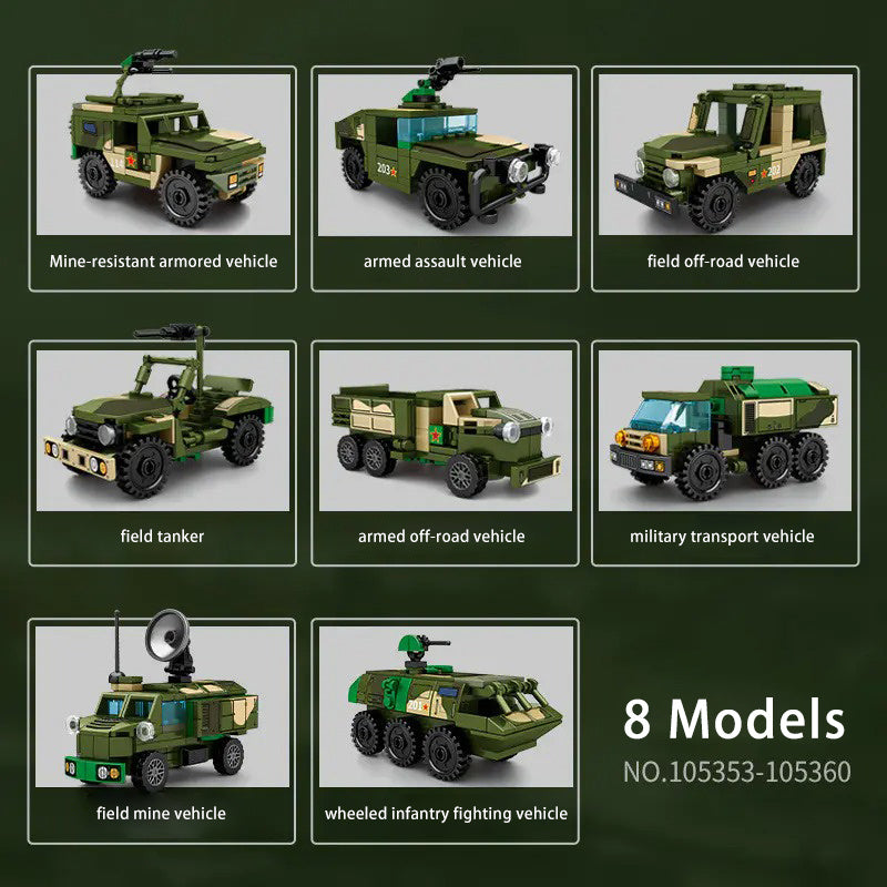 SEMBO 105353-105360 Military Car Set series Model Building Blocks 6 IN 1 (Total 856pcs) Bricks from China.