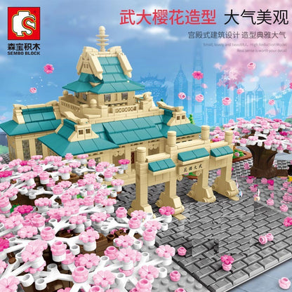 SEMBO 601079 Japanese street view Wuhan University Sakura building blocks 2529pcs Toys For Gift from China