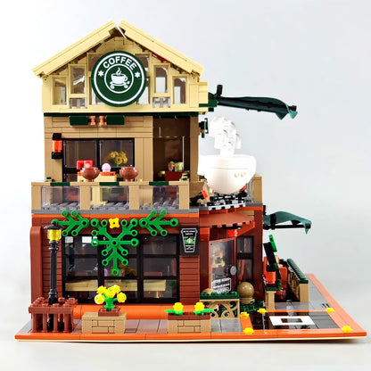 SEMBO 601093 Street View Casual Coffee House with Light MOC Building Block Toy from China