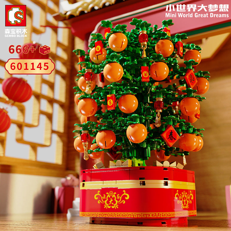 SEMBO 601145 New Year Orange Tree Light Music Box Building Block Toy 666PCS from China