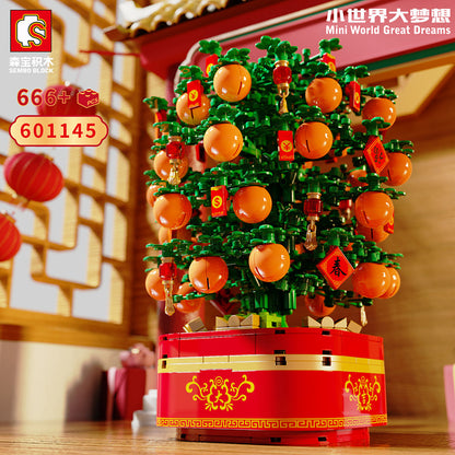 SEMBO 601145 New Year Orange Tree Light Music Box Building Block Toy 666PCS from China