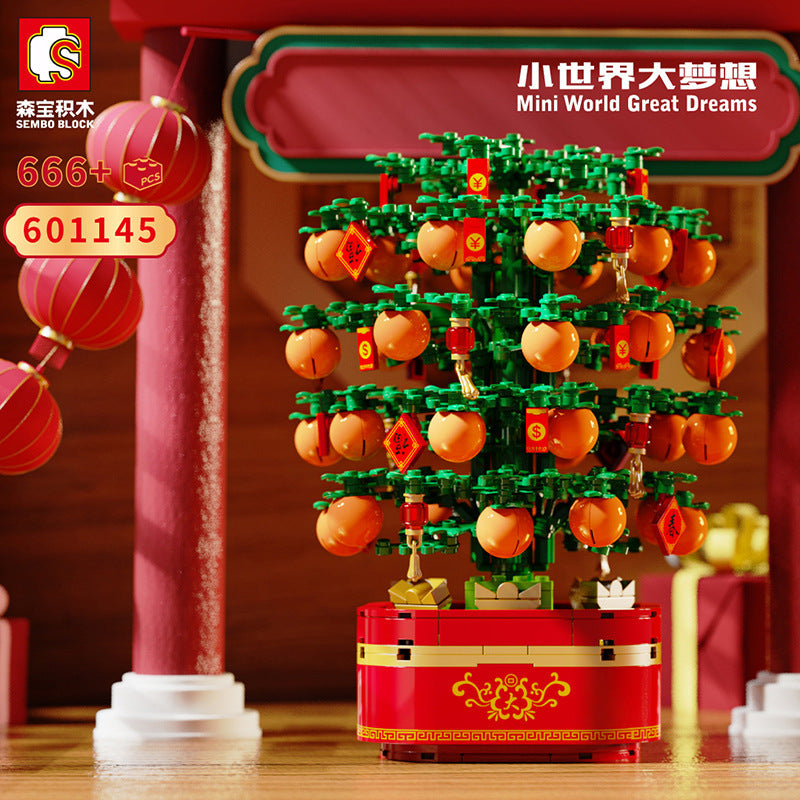 SEMBO 601145 New Year Orange Tree Light Music Box Building Block Toy 666PCS from China
