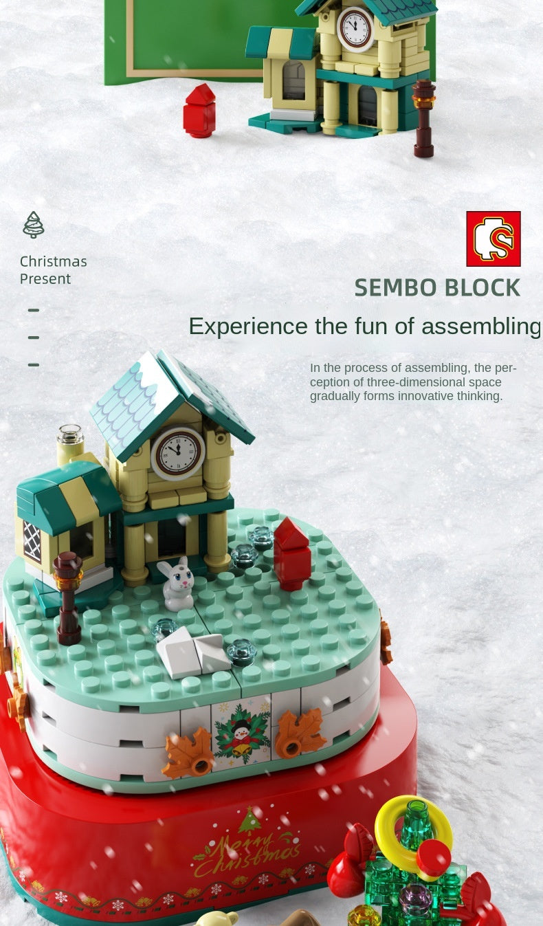 SEMBO 601162 220pcs Christmas Series Snowman House Rotating Music Box Assembling Building Blocks Holiday Gifts from China.