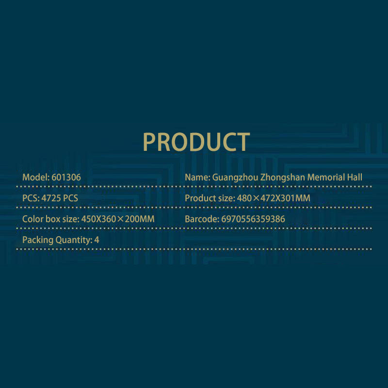 SEMBO 601306 MOC Chinese Buildings Sun Yat-sen Memorial Hall Model Blokcs 4725pcs bricks from China .