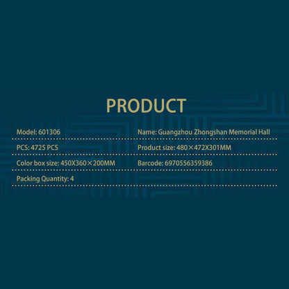 SEMBO 601306 MOC Chinese Buildings Sun Yat-sen Memorial Hall Model Blokcs 4725pcs bricks from China .