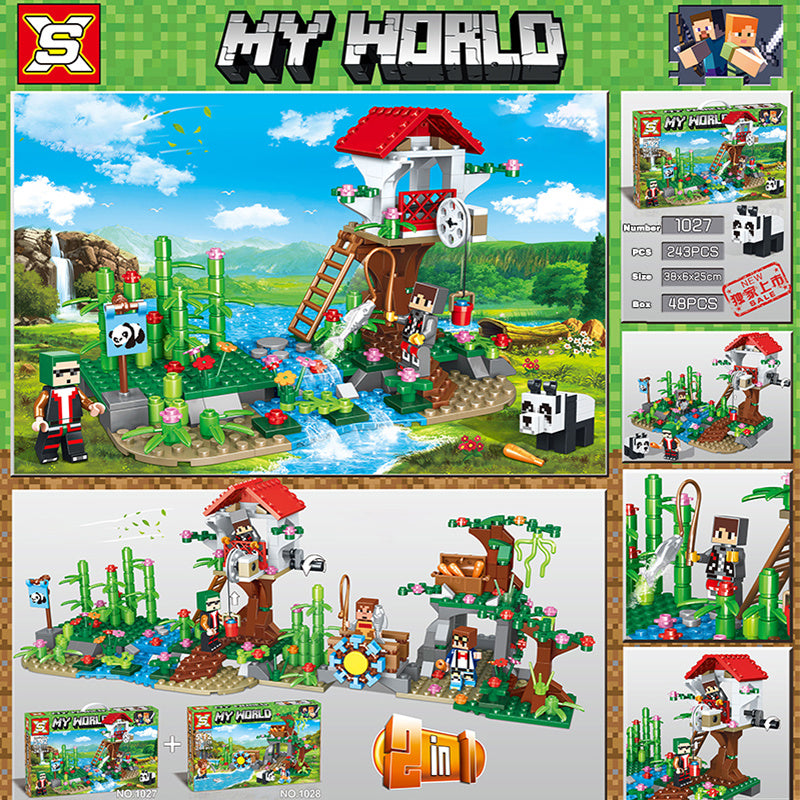SX 1027 MOC My World Movie &amp; Game Panda Tree House Building blocks 243pcs bricks ship from China.