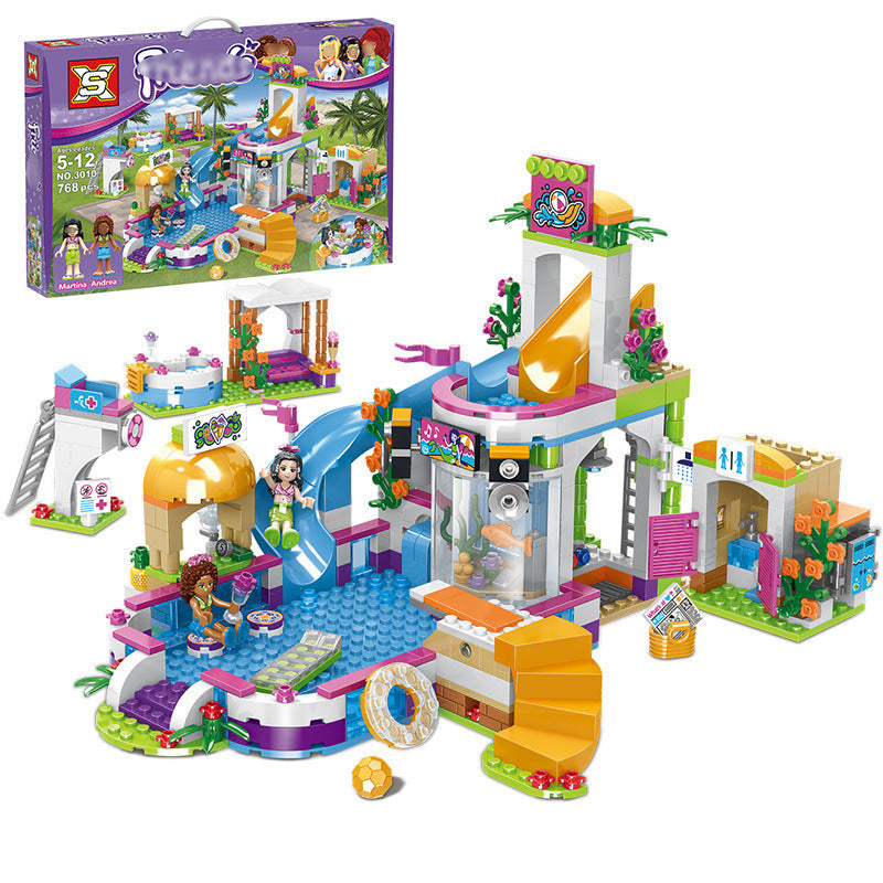 SX3010 SX3010 Heart Lake City Summer Swimming Pool Girl Friends Series Building Block Toys 768pcs