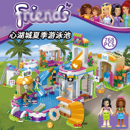 SX3010 SX3010 Heart Lake City Summer Swimming Pool Girl Friends Series Building Block Toys 768pcs