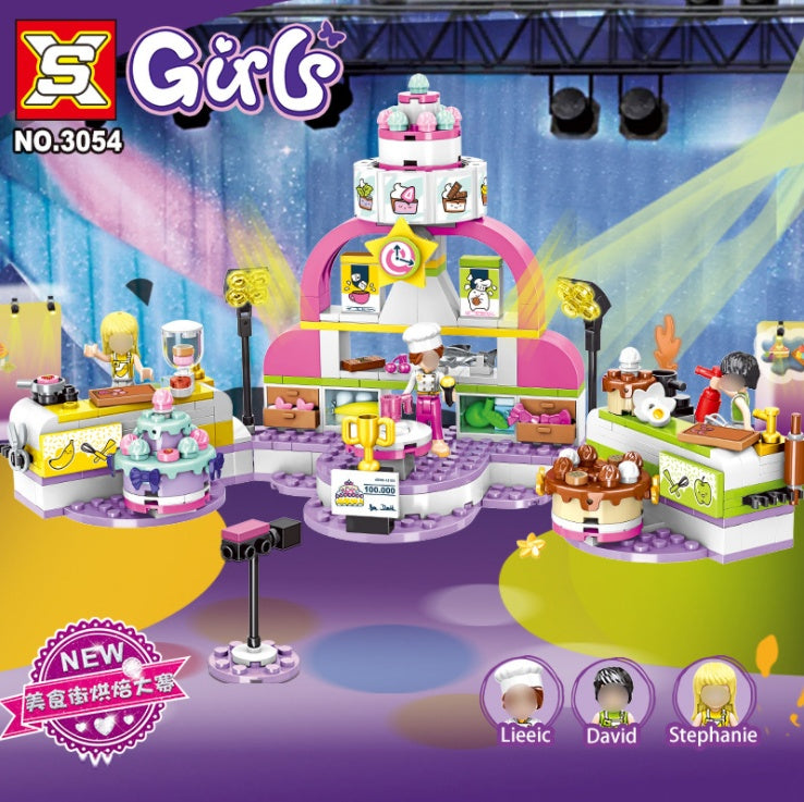 SX3054 369pcs Food Street Baking Competition Building Blocks Toy Ship From China