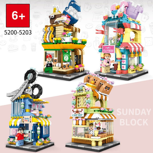 SY 5200 5201 5202 5203 City Street View Coffee Clothing Barber Bakery Assembled Clothing Barber Shop s Building Blocks Toy From China