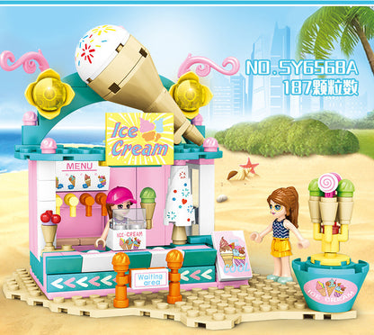 SY 6568 S-girl Beach Girl Street View Ice Cream Shop Cafe Building Blocks Toy From China