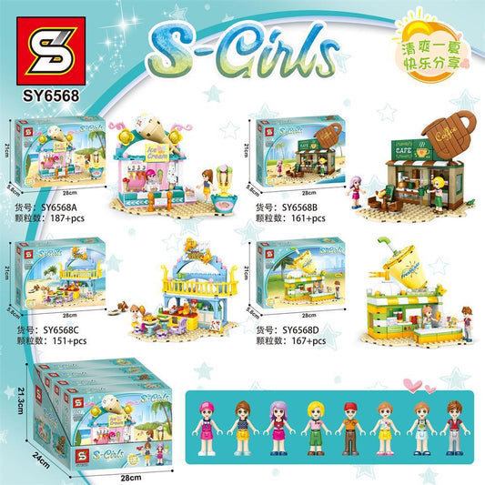 SY 6568 S-girl Beach Girl Street View Ice Cream Shop Cafe Building Blocks Toy From China