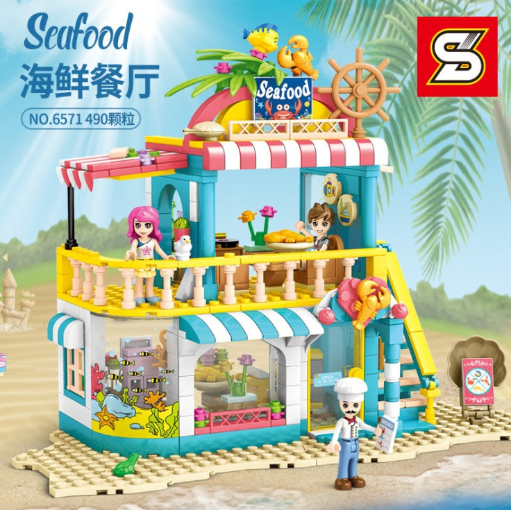 SY 6571 490pcs S-girl Seafood Restaurant Building Blocks Toy From China