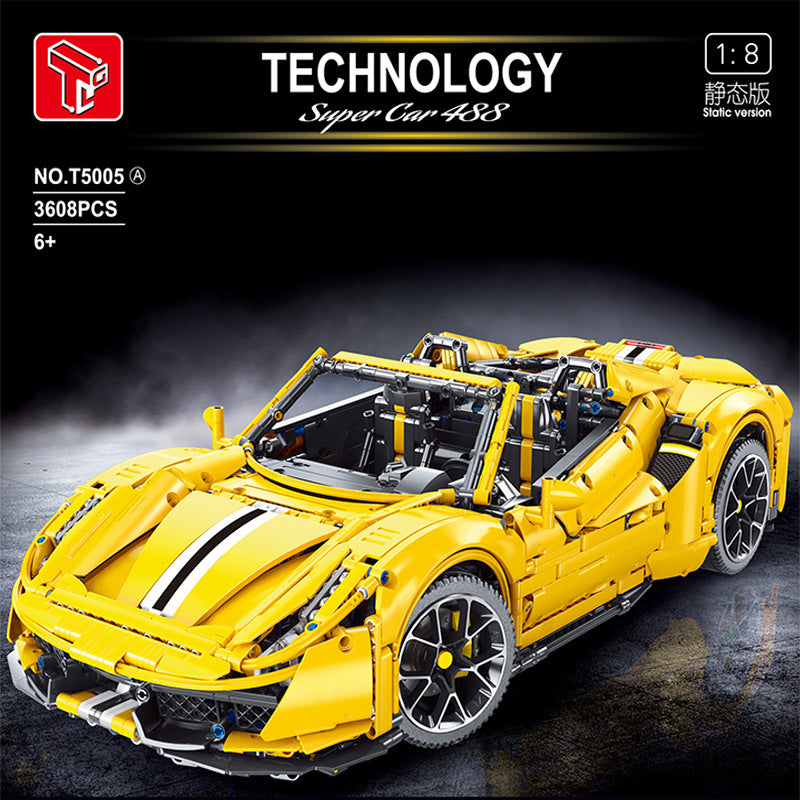 TAIGAOLE T5005A Technic 'Ferrari' 488 sports car Yellow 1:8 Building Block model 3608pcs Ship From China