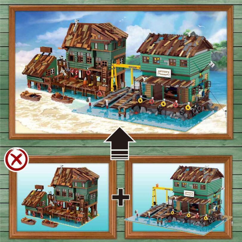 URGE 30106 Creator Series Fisherman's Cabin at Shipyard Pier Building Block 3281pcs Bricks Toy from China