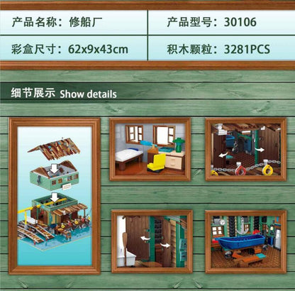 URGE 30106 Creator Series Fisherman's Cabin at Shipyard Pier Building Block 3281pcs Bricks Toy from China