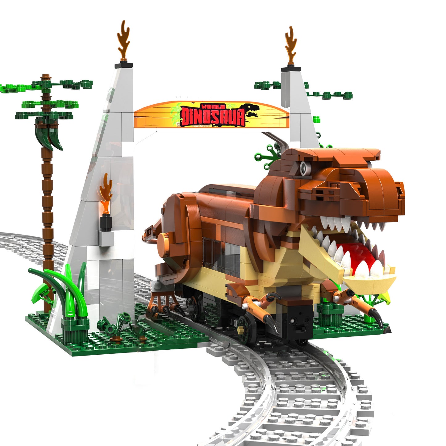 {Without Minifigures}CADA C59003 MOC Jurassic TYrannosaurus Railcar Dinosaur electric train Building Blocks(with Motor) 1039pcs Bricks Toys From China Delivery.