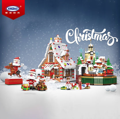 XINBAO 18019 18020 18021 18022 Santa Claus Gingerbread House Castle Music Box Building Blocks Christmas Holiday Toy House From China