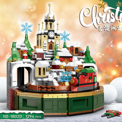 XINBAO 18019 18020 18021 18022 Santa Claus Gingerbread House Castle Music Box Building Blocks Christmas Holiday Toy House From China