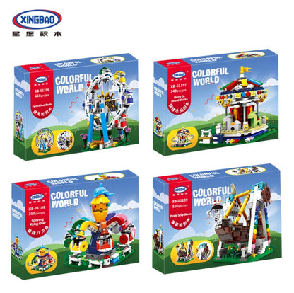 XINGBAO 01106 Ferris Wheel 01107 Merry Go Round 01108 Spinning Octopus 01109 Pirate Ship Colorful World Brick Toy from China