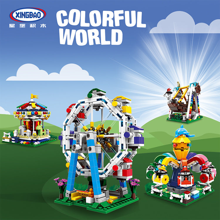 XINGBAO 01106 Ferris Wheel 01107 Merry Go Round 01108 Spinning Octopus 01109 Pirate Ship Colorful World Brick Toy from China