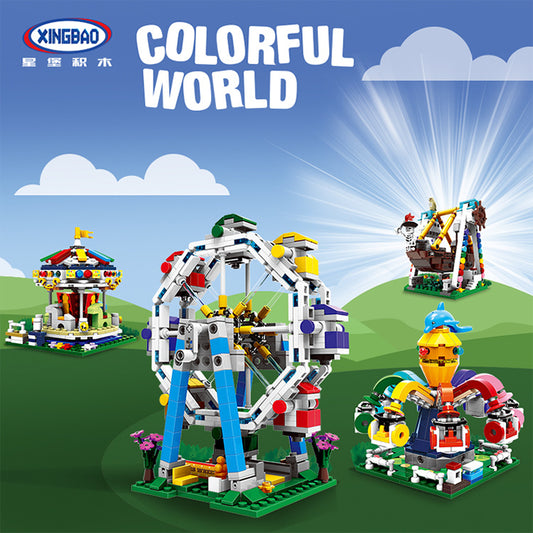 XINGBAO 01106 Ferris Wheel 01107 Merry Go Round 01108 Spinning Octopus 01109 Pirate Ship Colorful World Brick Toy from China