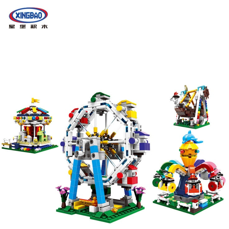 XINGBAO 01106 Ferris Wheel 01107 Merry Go Round 01108 Spinning Octopus 01109 Pirate Ship Colorful World Brick Toy from China