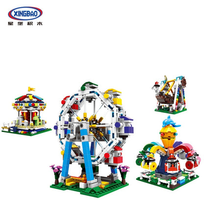 XINGBAO 01106 Ferris Wheel 01107 Merry Go Round 01108 Spinning Octopus 01109 Pirate Ship Colorful World Brick Toy from China