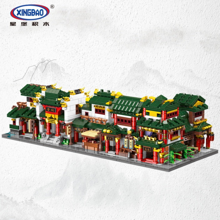 XINGBAO01101 01102 01103  Chinatown Series Toon Tea House Pub City Street Store Building Bricks Toys Gift for Children Birthday Gift Model From China