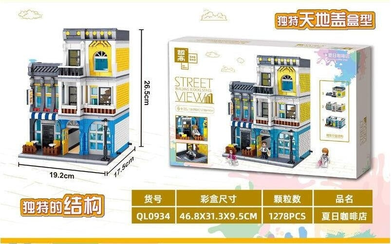ZHEGAO QL0934 Creator Street View Series Summer Coffee Shop Building Blocks 1278pcs Bricks Ship From China