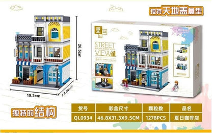 ZHEGAO QL0934 Creator Street View Series Summer Coffee Shop Building Blocks 1278pcs Bricks Ship From China