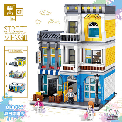ZHEGAO QL0934 Creator Street View Series Summer Coffee Shop Building Blocks 1278pcs Bricks Ship From China