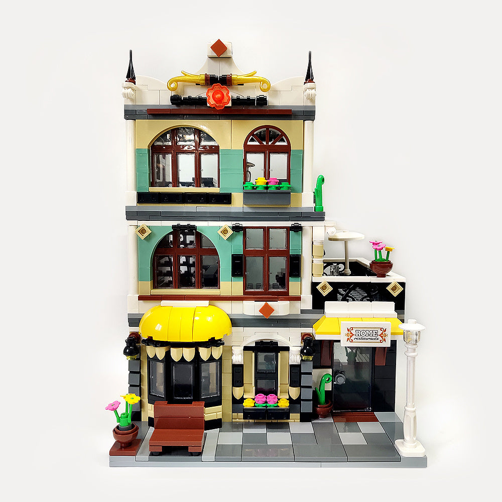 ZHEGAO QL0936 Creator MOC Street View Series Rome Restaurants Building Blocks Ship From China