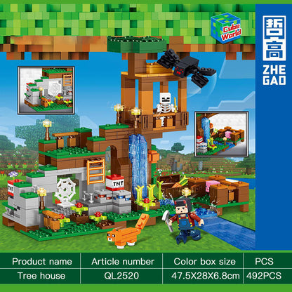 ZheGao QL2520 MOC Game Toys Bricks Cube World Create Tree House Building Blocks 492PCS From China Delivery.