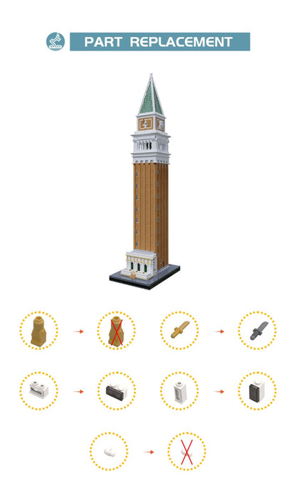MOC Saint Mark's Campanile building blocks kit with compatible bricks