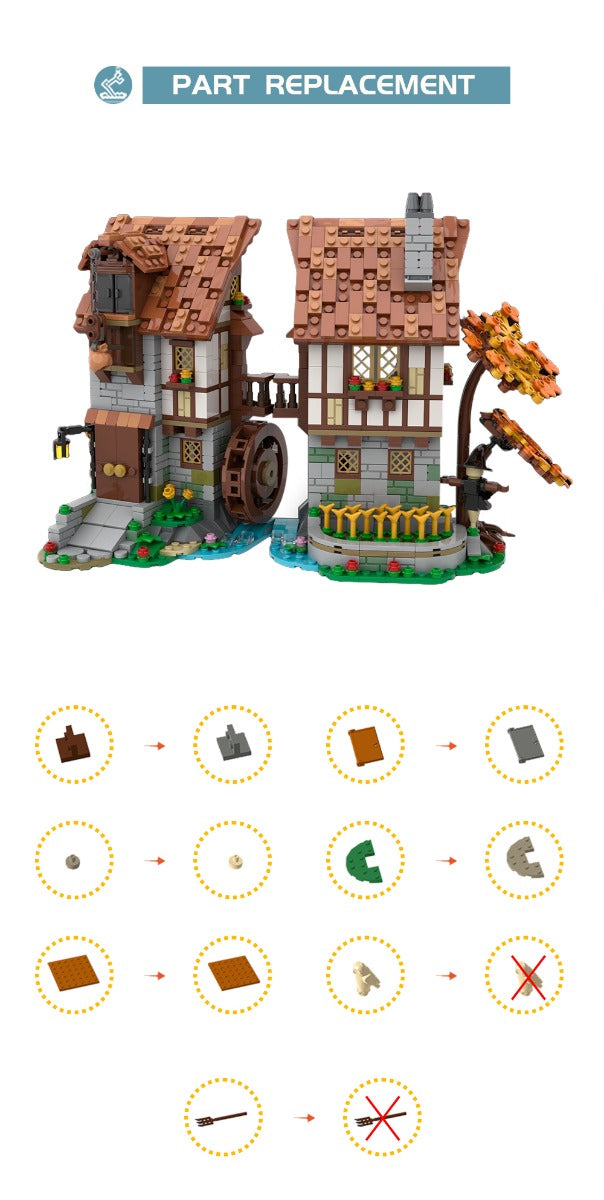 MOC-119708 Medieval Watermill building blocks series bricks set