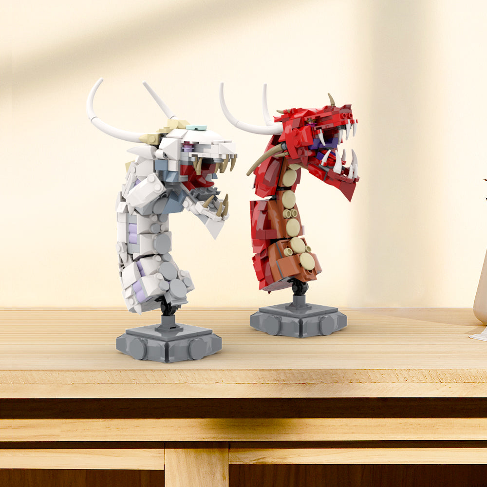 MOC Fire dragon And Ice dragon building blocks kit with compatible bricks
