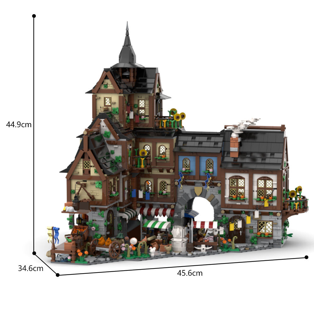 MOC-134085 Medieval Town Centre building blocks kit with compatible bricks