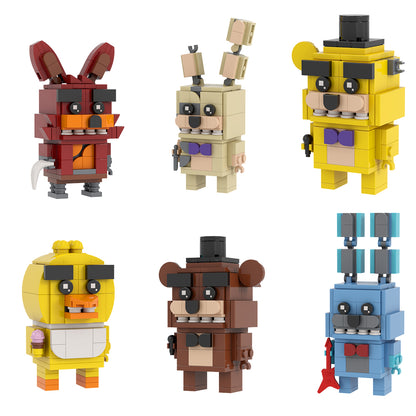 MOC FNAF Freddy Fazbear, Chica and Cupcake, Bonnie, Foxy, Golden Freddy, and Springtrap