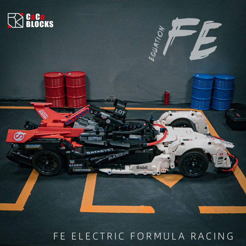 [with Motor] CaCo C018 Technic Moc Formula E racing Car -FE Model Building Blocks 1626pcs Bricks Toys from China.